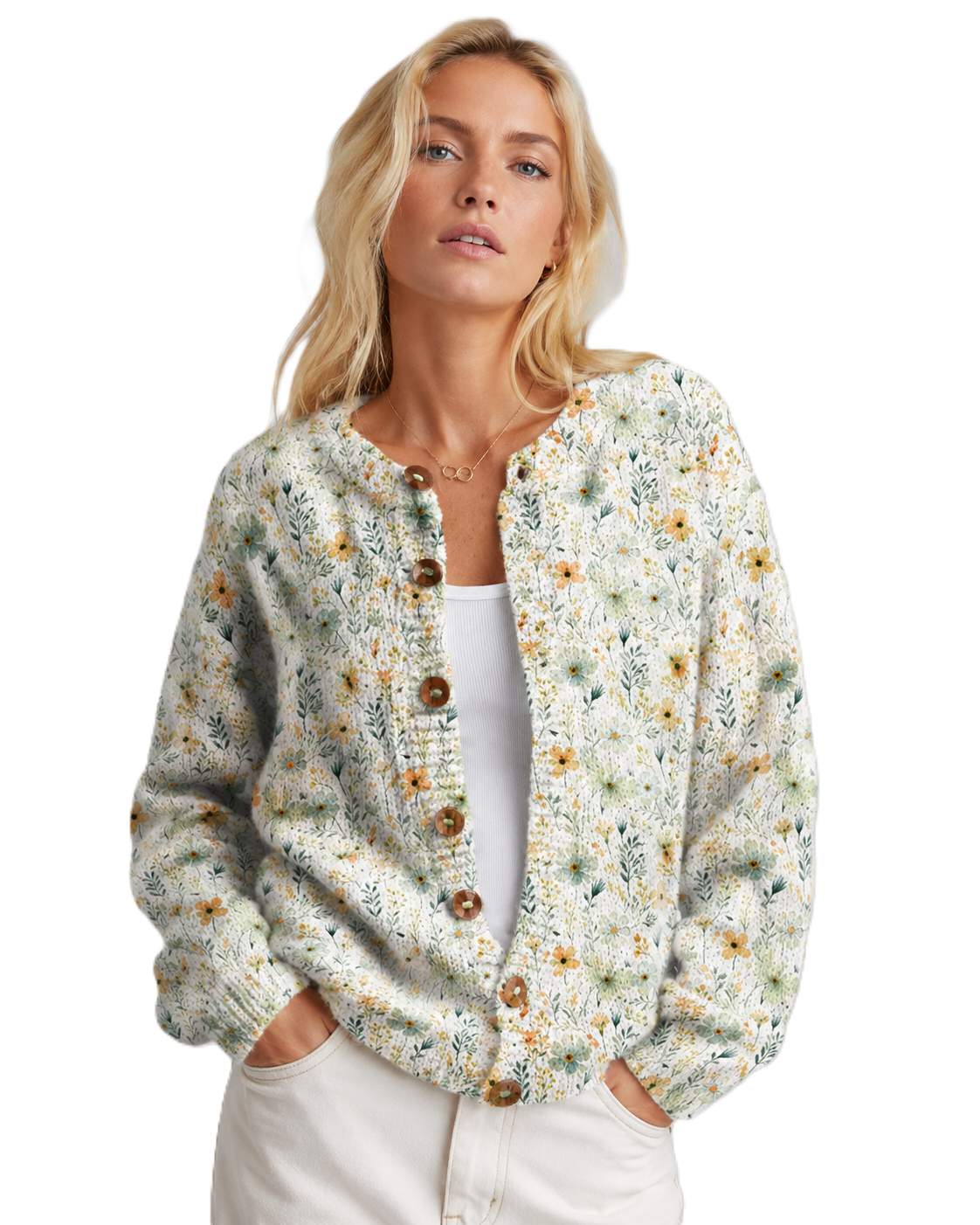 Cardigan Femme à Imprimé Fleuri