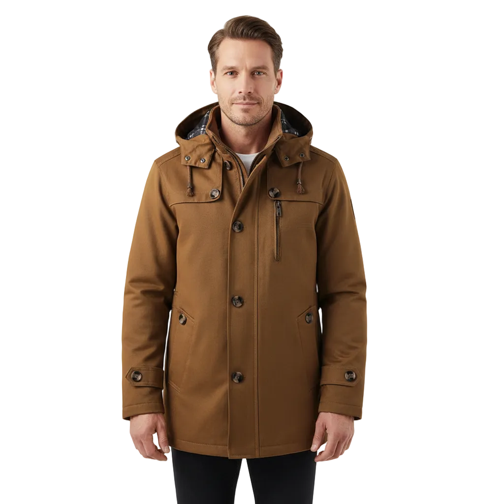 Manteau d'hiver long pour homme avec capuche