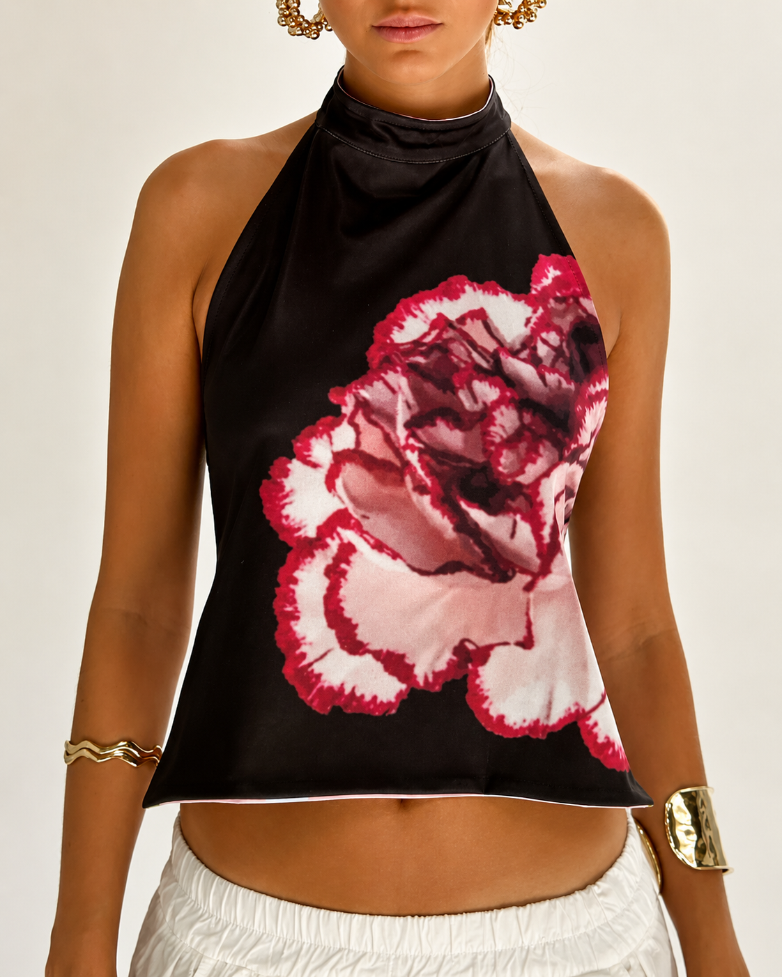 Débardeur Dos Nu Imprimé Femme Halter en Mélange Polyester Coton