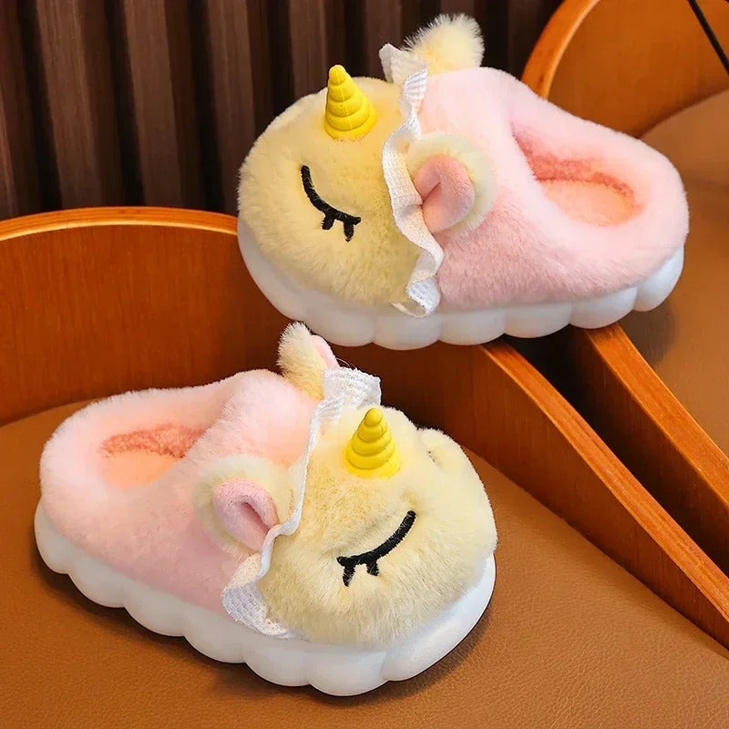 Chaussons en peluche licorne pour enfants