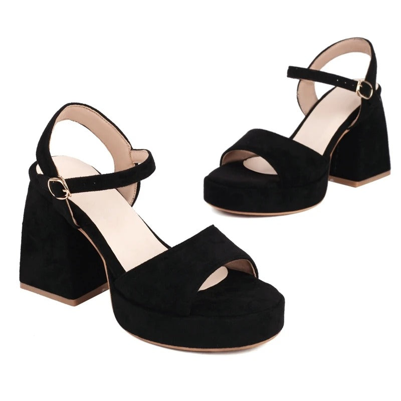 Sandales en daim à talons épais