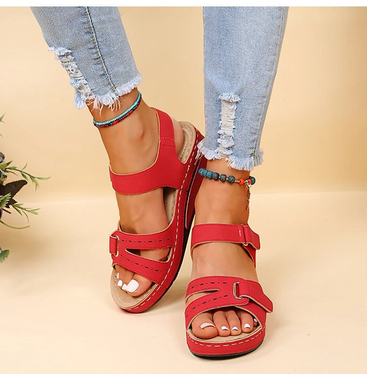Sandales Femmes Orthopédiques Confortables Cuir Synthétique Plat Forme Élevée