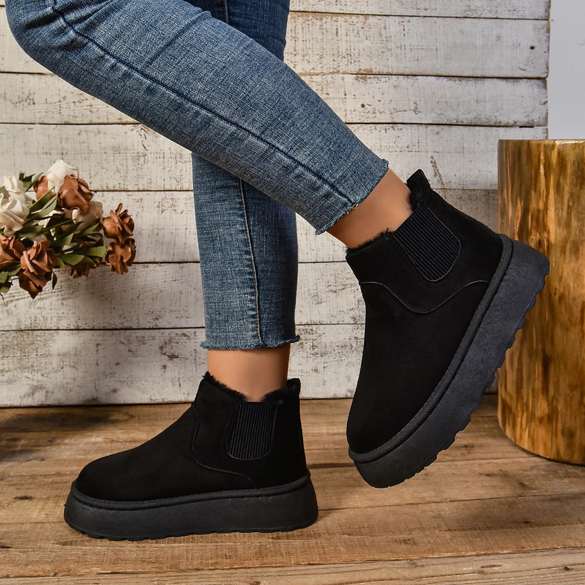 Bottines en peluche en fourrure pour femmes
