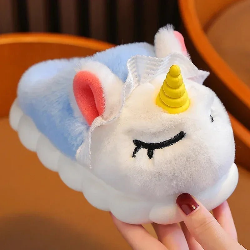 Chaussons en peluche licorne pour enfants