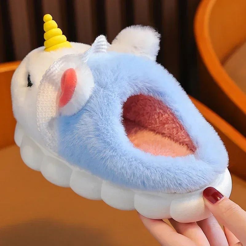 Chaussons en peluche licorne pour enfants