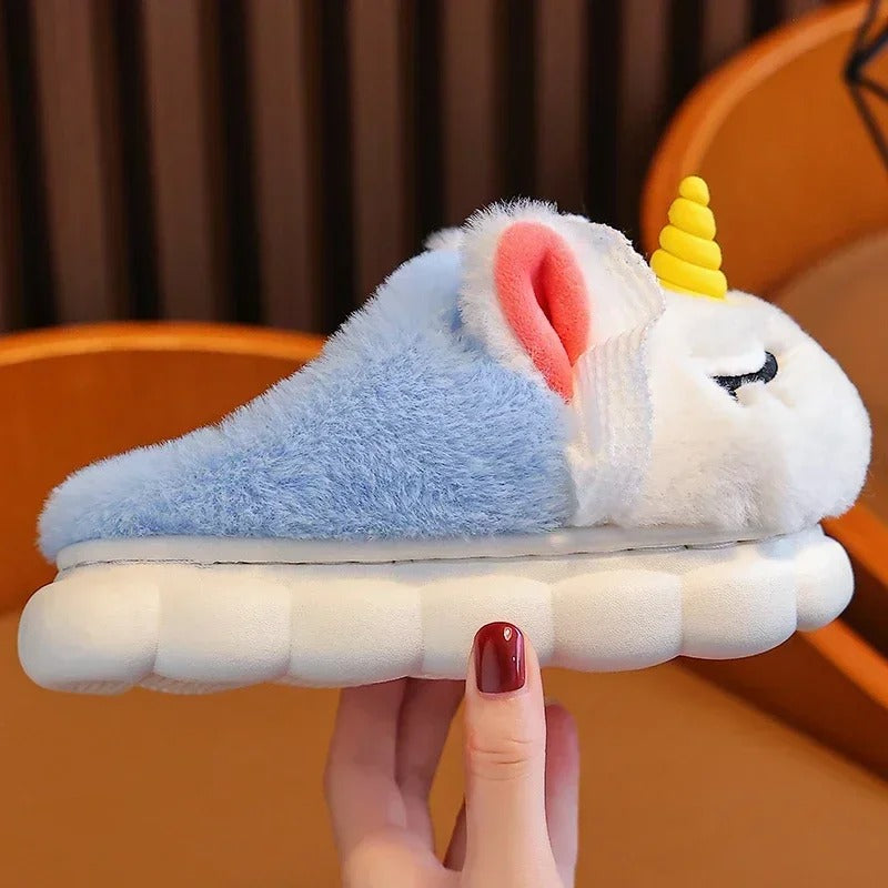 Chaussons en peluche licorne pour enfants