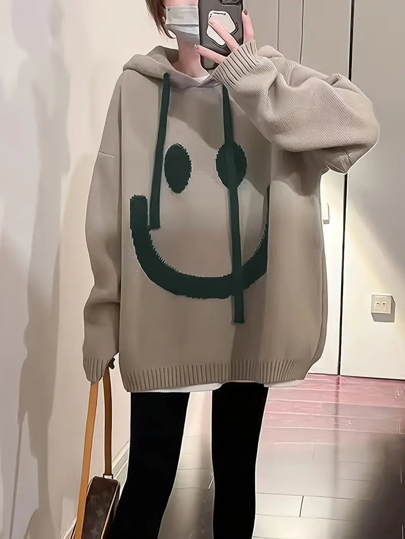 Variant image for Sweat À Capuche Femme Design Sourire Coton Avec Cordon Réglable-1