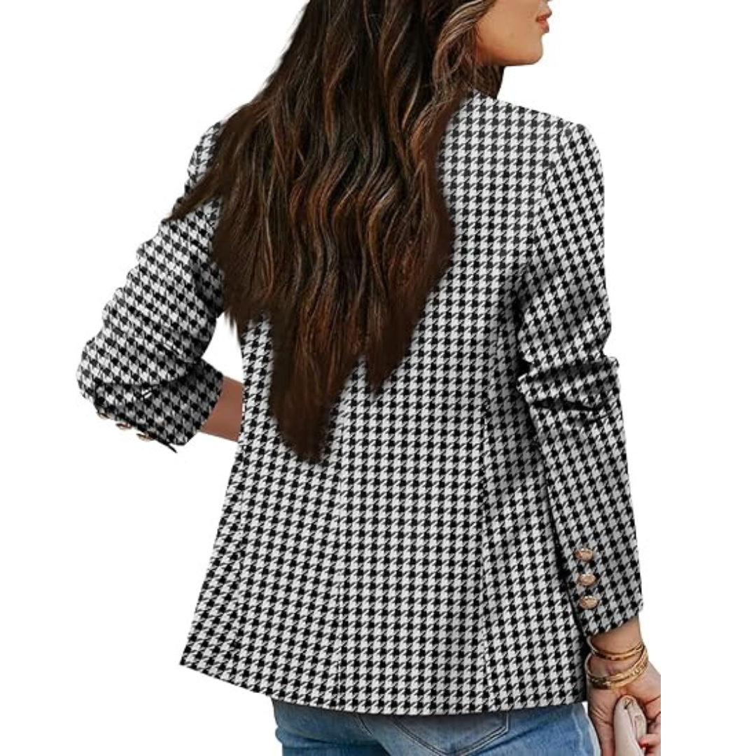 Blazer pied-de-poule à double boutonnage pour femmes