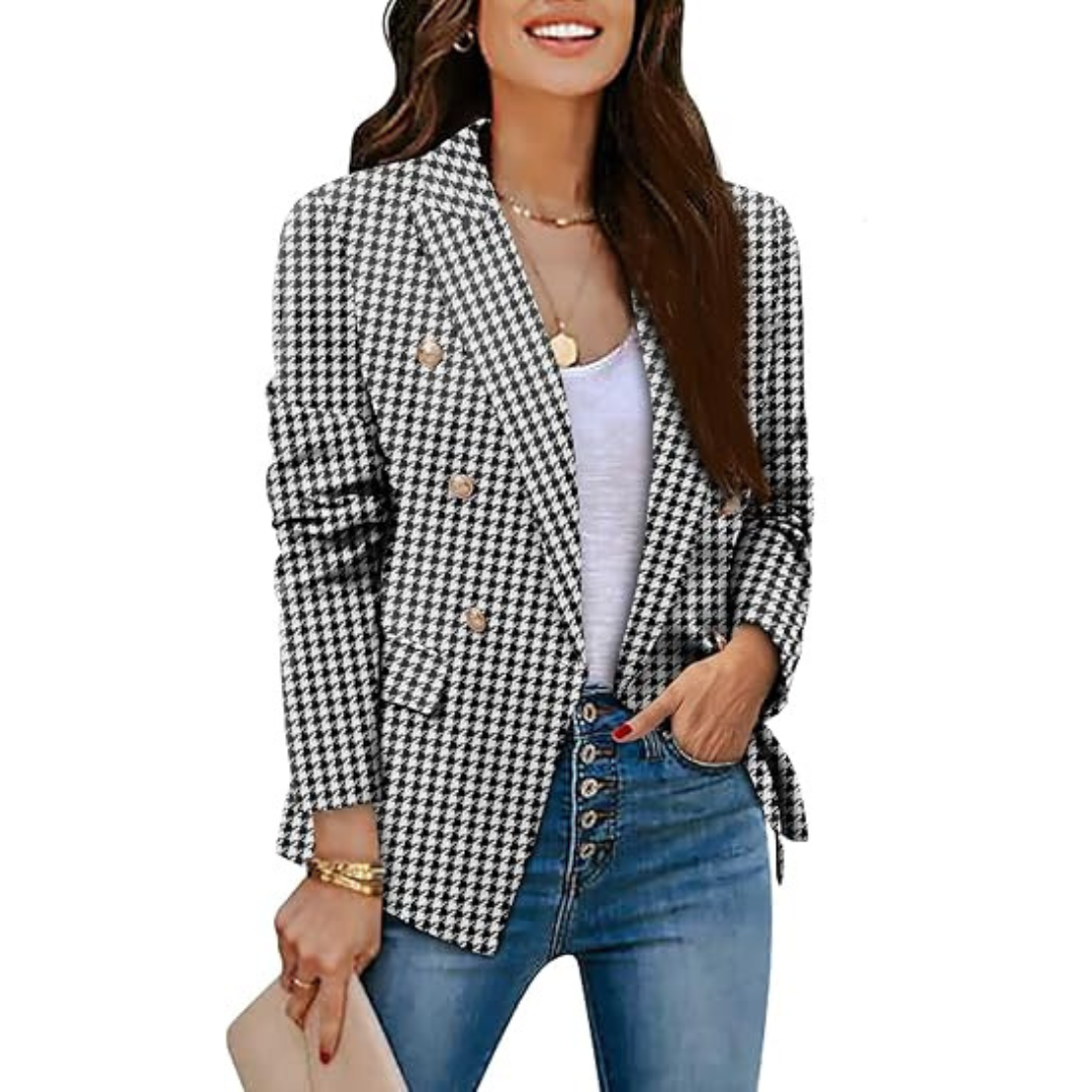 Blazer pied-de-poule à double boutonnage pour femmes