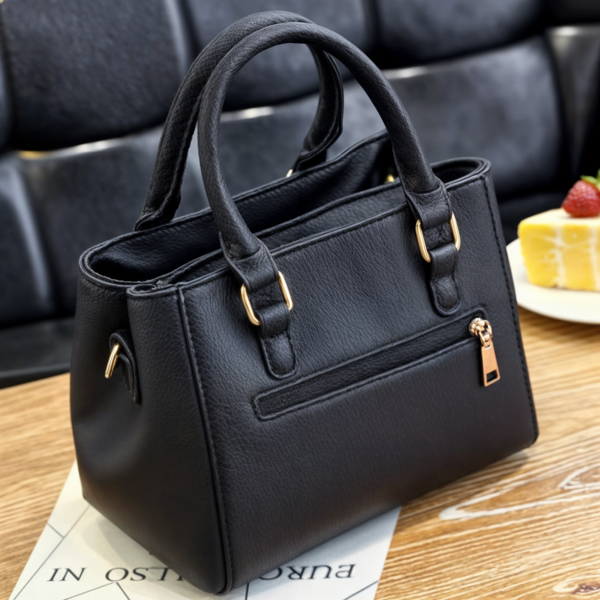 Sac à main à pompon en cuir pour femme