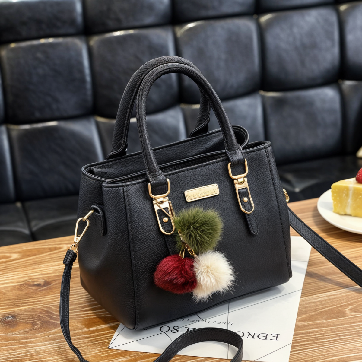 Sac à main à pompon en cuir pour femme
