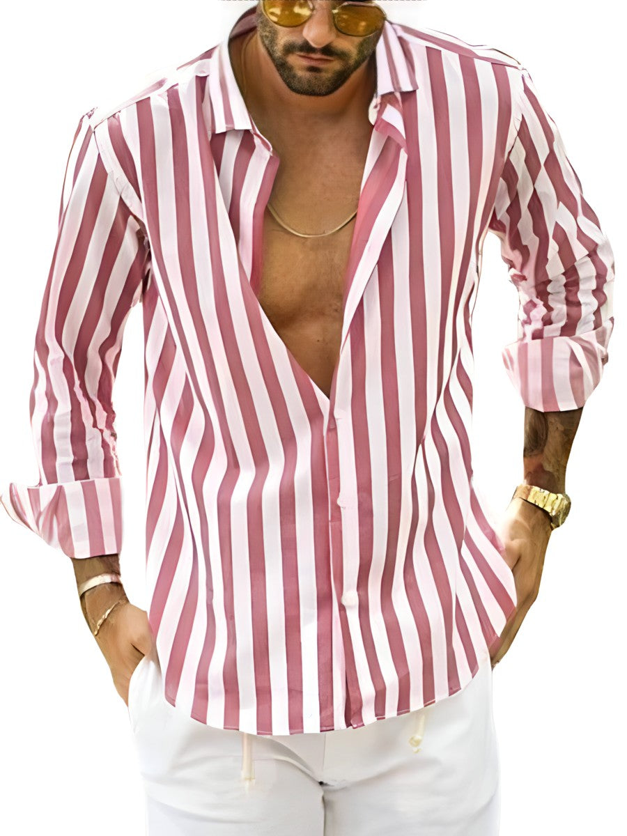 Chemise Homme Rayée Décontractée en Coton Doux 5