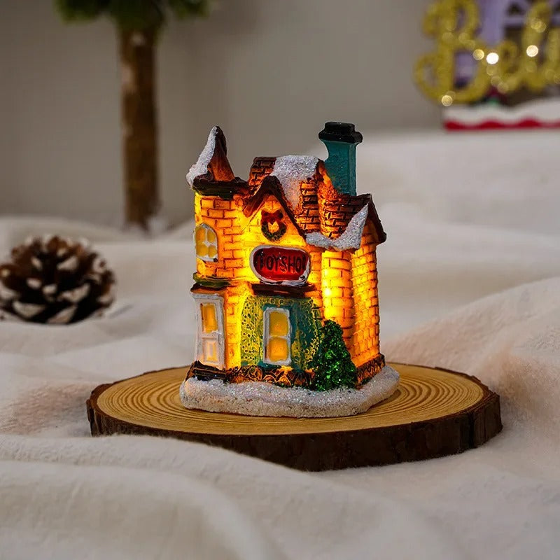 Ensemble de 6 maisons de village à LED pour scène de Noël