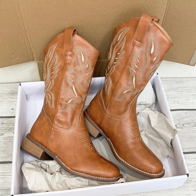 Bottes de cow-boy à broderie vintage pour femmes