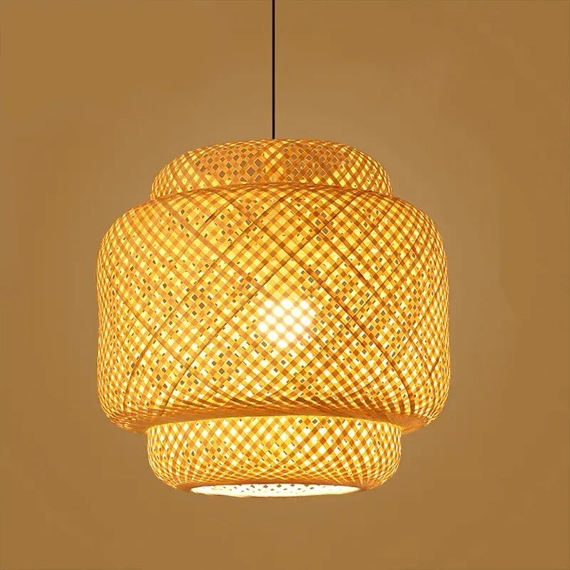 Lampe à suspension en bambou tricotée à la main