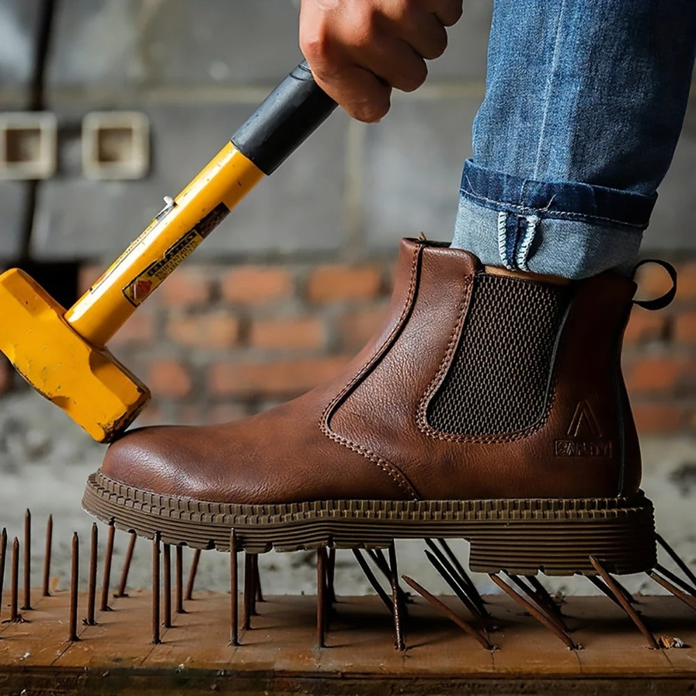 Chaussures de travail en cuir de sécurité imperméables pour hommes