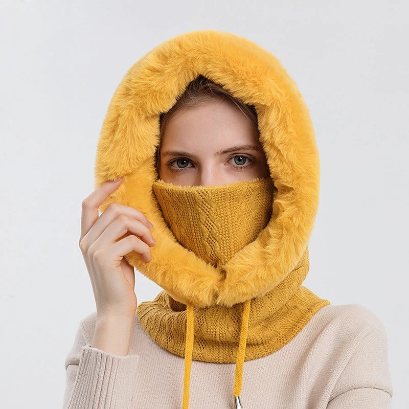 Set de masques pour femmes avec bonnet de fourrure tricoté