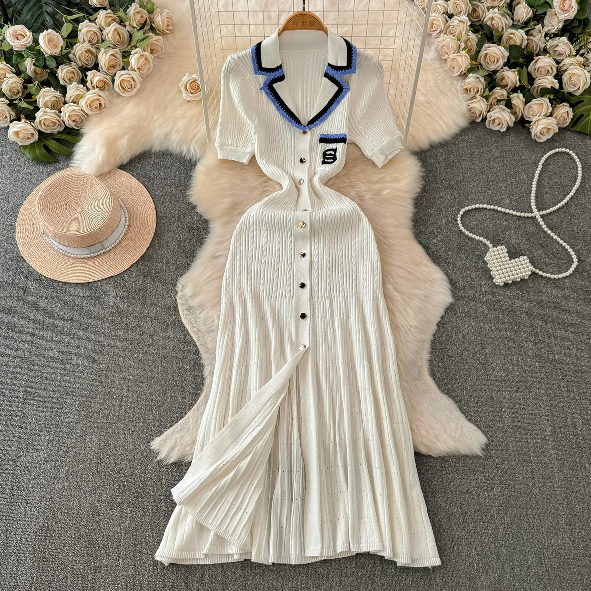 Robe chemise longue en tricot pour femmes