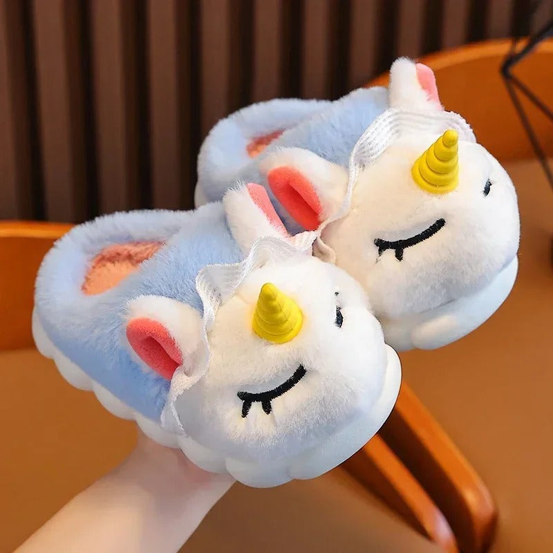 Chaussons en peluche licorne pour enfants