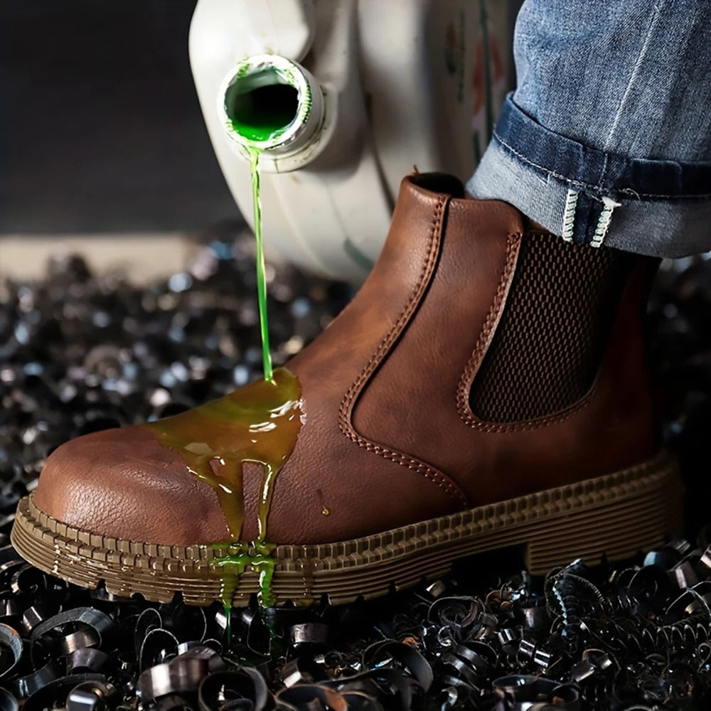 Chaussures de travail en cuir de sécurité imperméables pour hommes