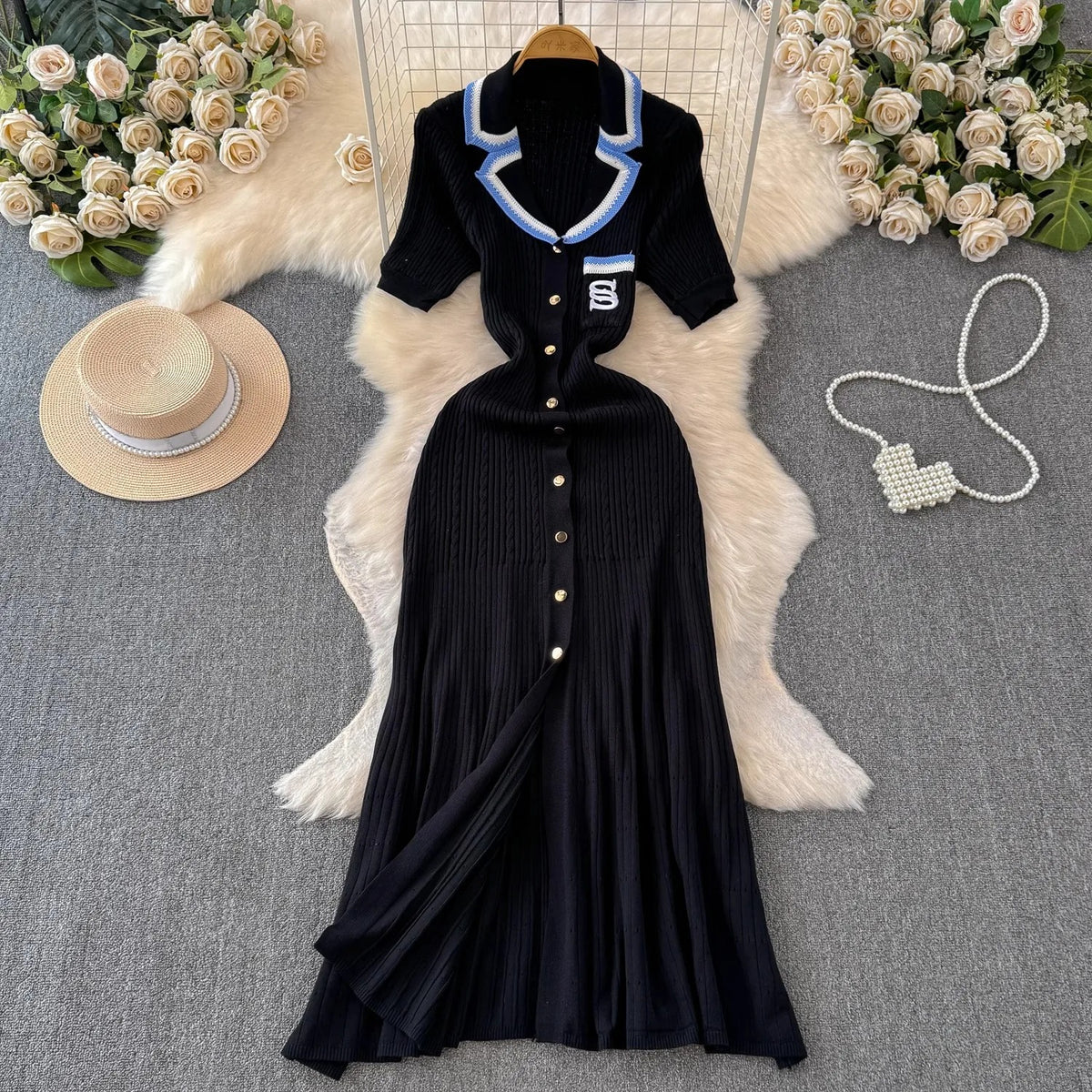 Robe chemise longue en tricot pour femmes