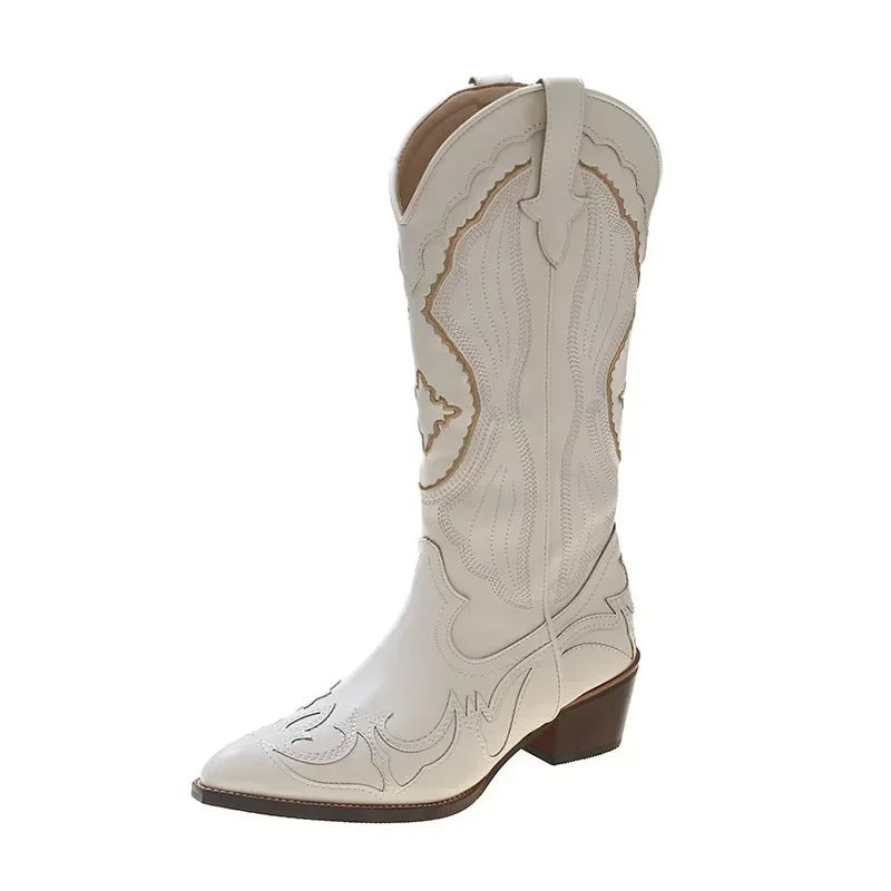 Bottes mi-mollets brodées pour femmes