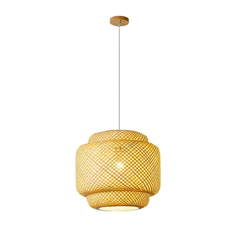 Lampe à suspension en bambou tricotée à la main