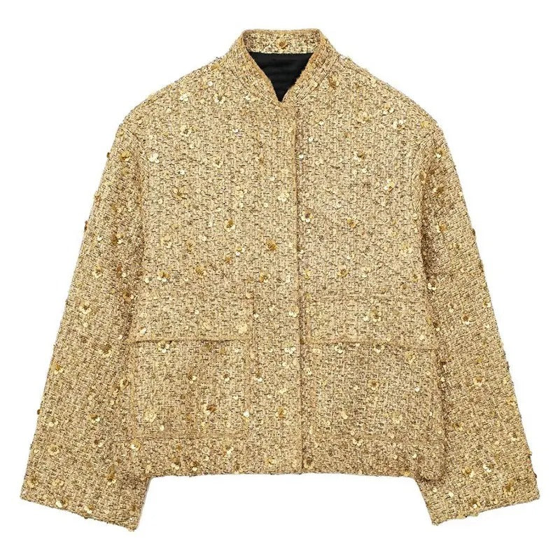 Veste à paillettes dorées pour femmes