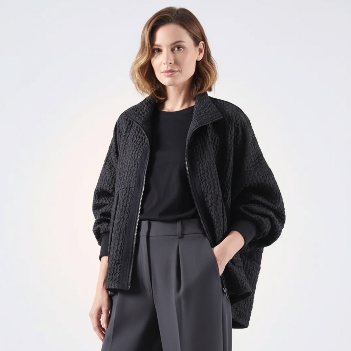 Manteau en Velours Côtelé Caramel à Fermeture Éclair pour Femme