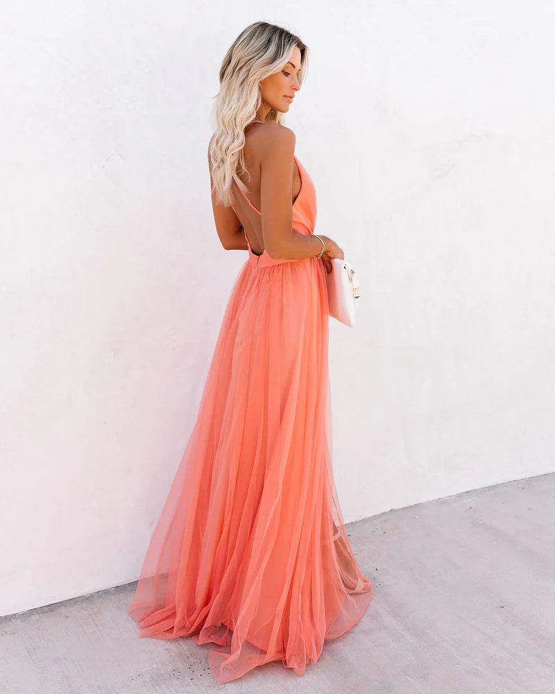 Robe Longue Femme Élégante Fluide Tissu Léger-3