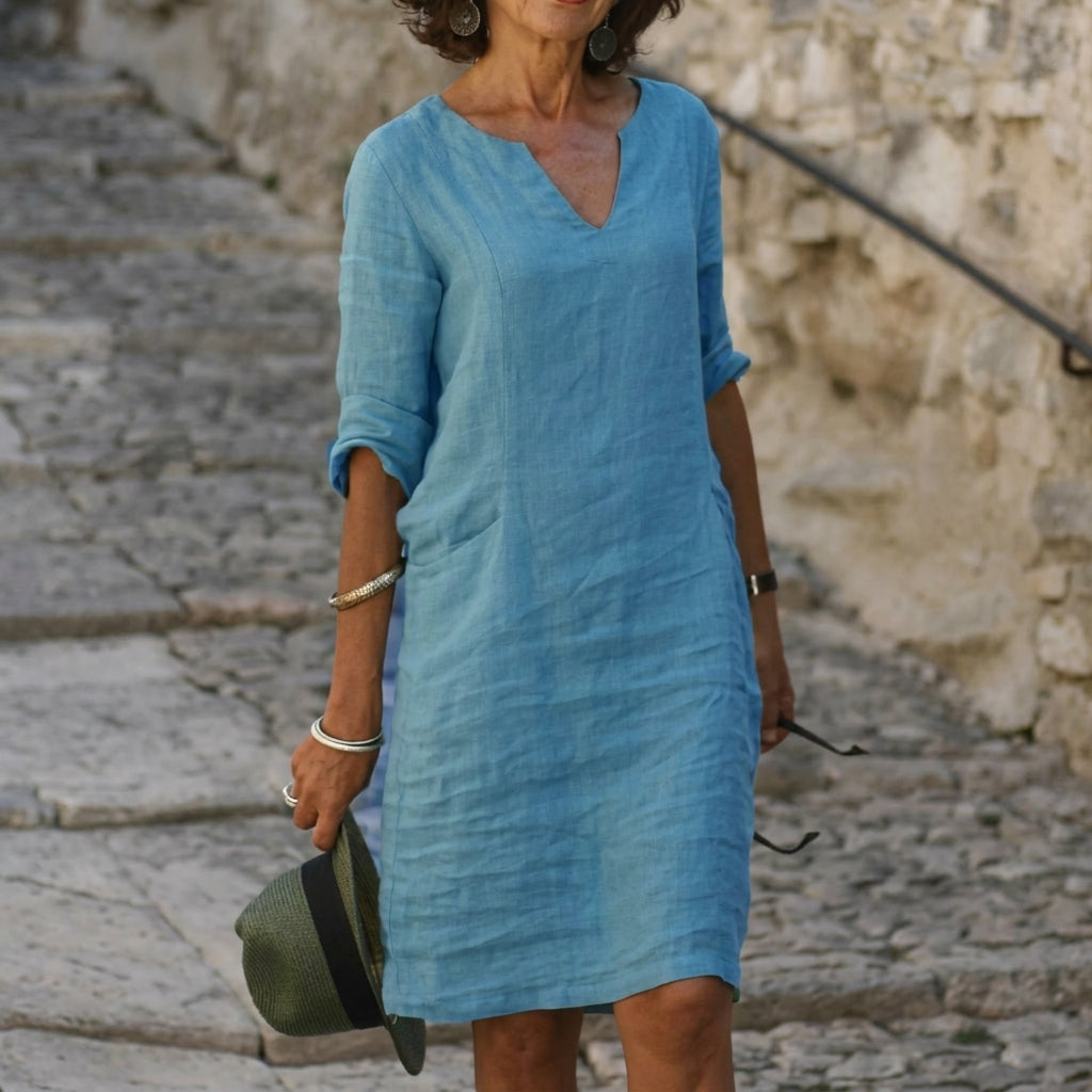 Robe Femme Décontractée Col en V Fluide