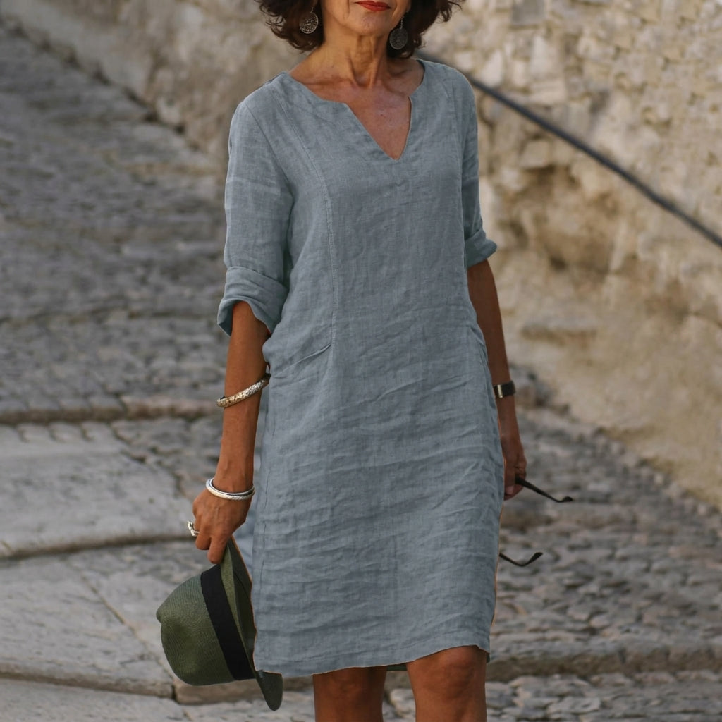 Robe Femme Décontractée Col en V Fluide