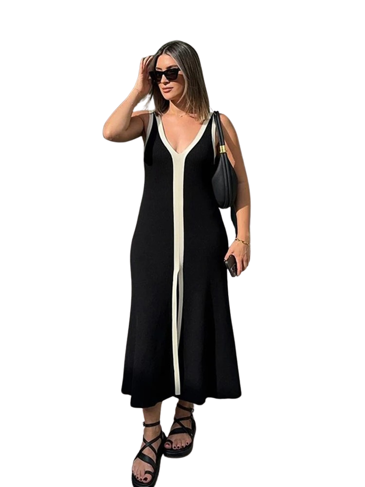 Robe en maille sans manches à col en V pour femmes