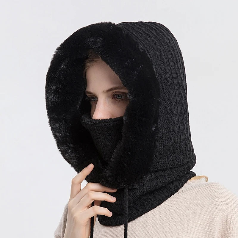 Set de masques pour femmes avec bonnet de fourrure tricoté