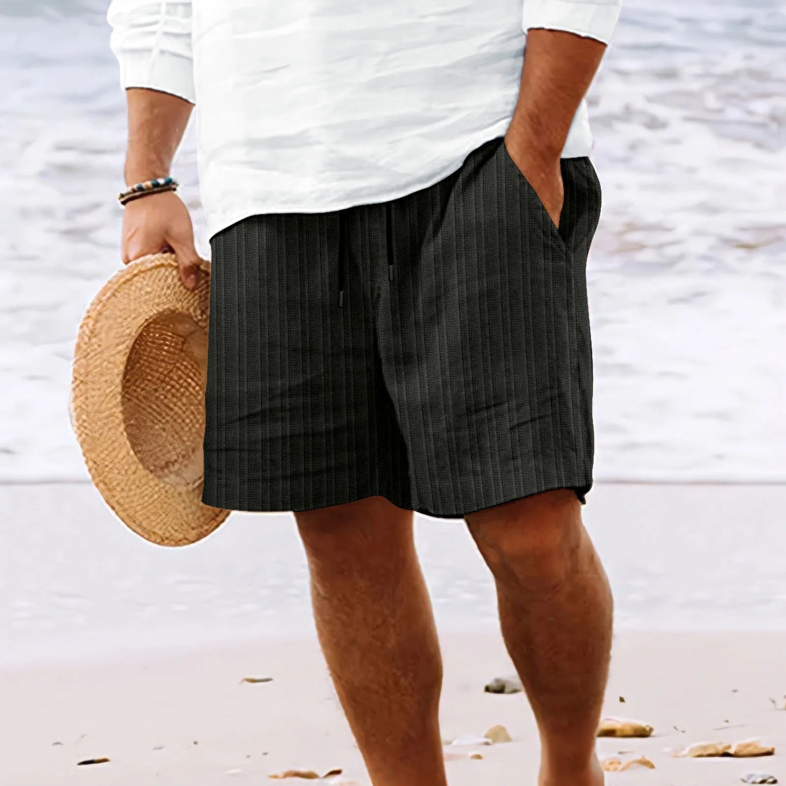 Short décontracté en cordon jacquard rayé pour hommes