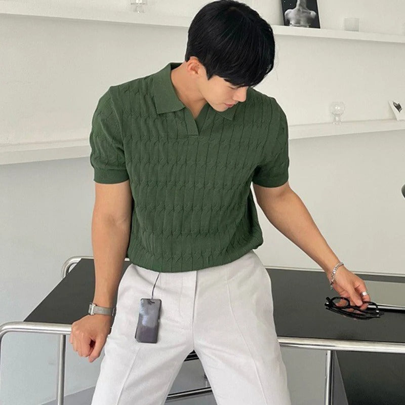 Polo en maille jacquard pour hommes