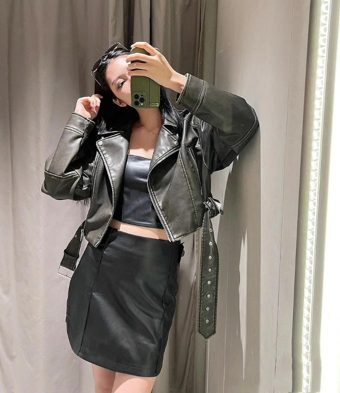 Veste en cuir vintage pour femme