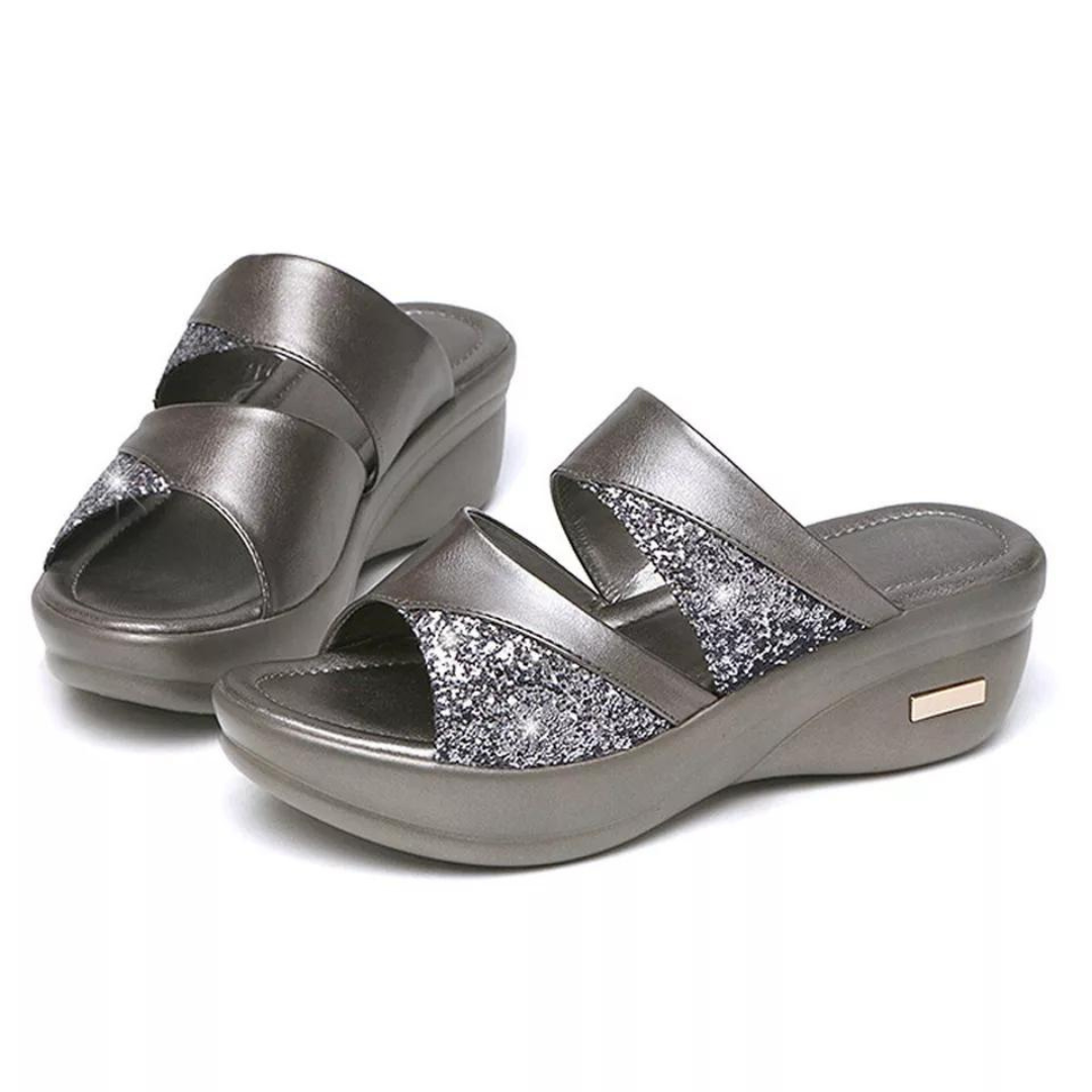 Sandales à paillettes de couleur unie pour femmes