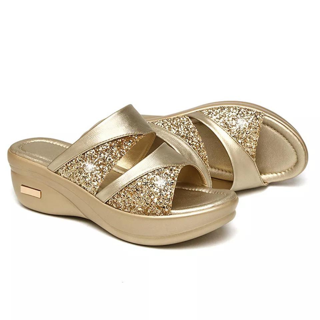 Sandales à paillettes de couleur unie pour femmes