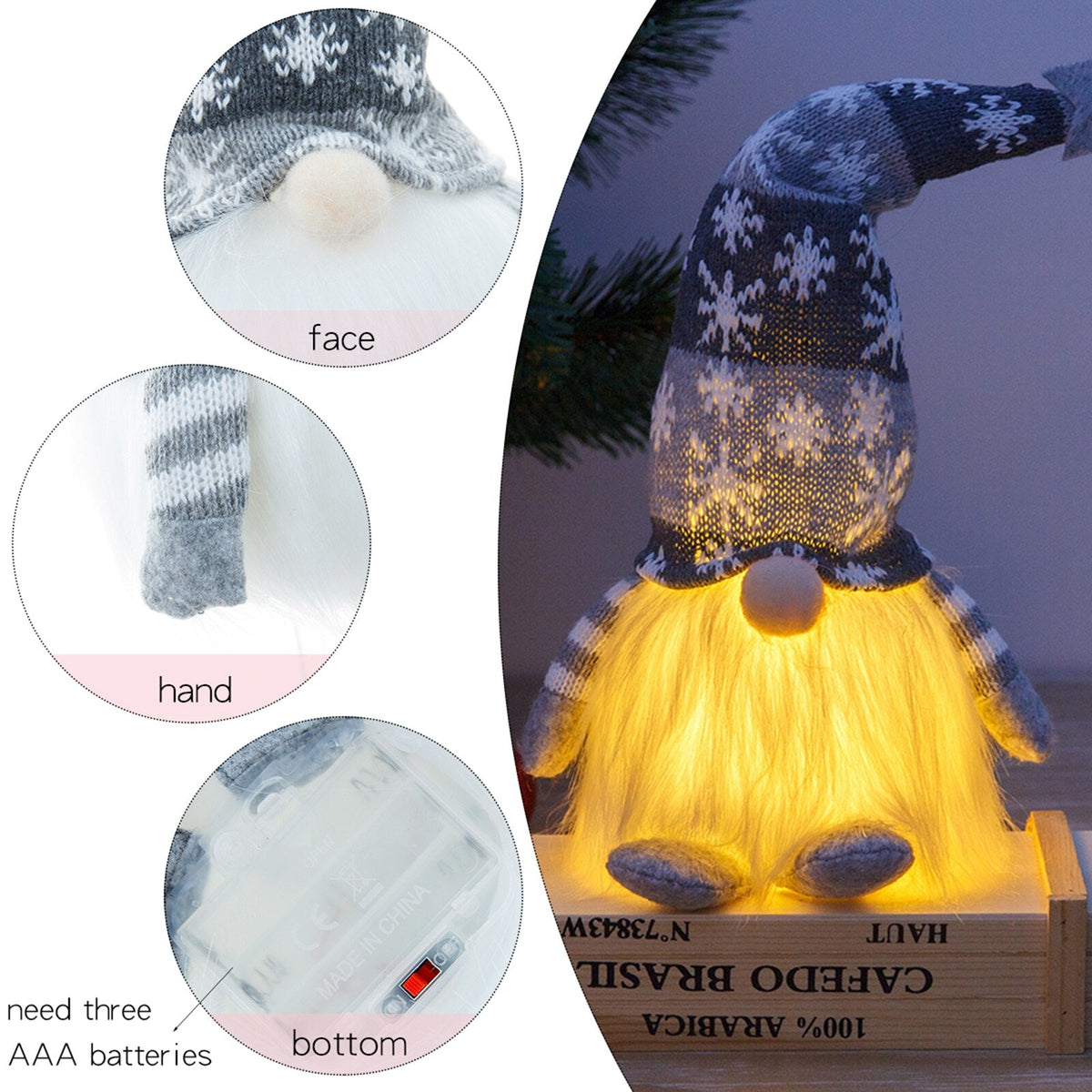 Gnome de Noël illuminé