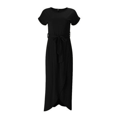 Robe Maxi à manches courtes et à col rond