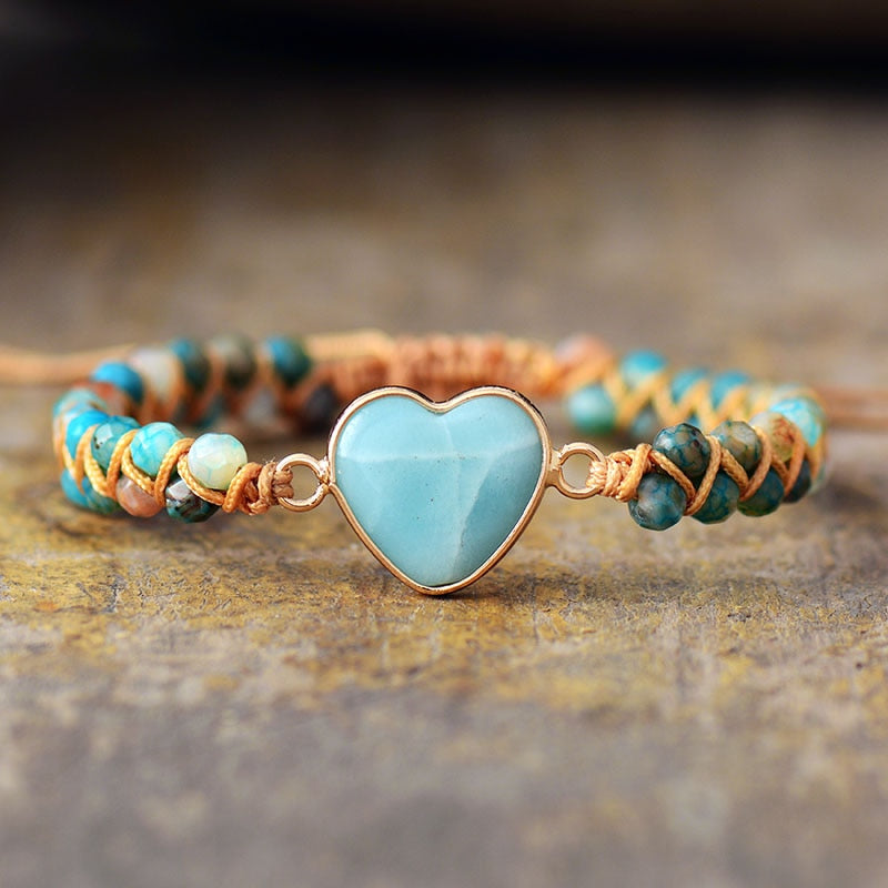 Bracelet coeur en amazonite naturelle