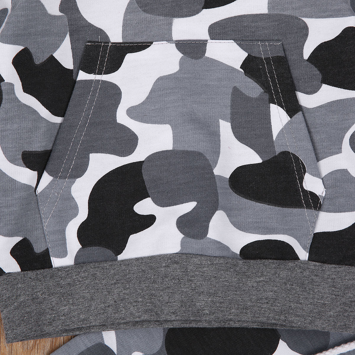 Ensemble pantalon et sweat à capuche gris camouflage