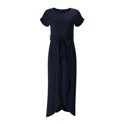 Robe Maxi à manches courtes et à col rond