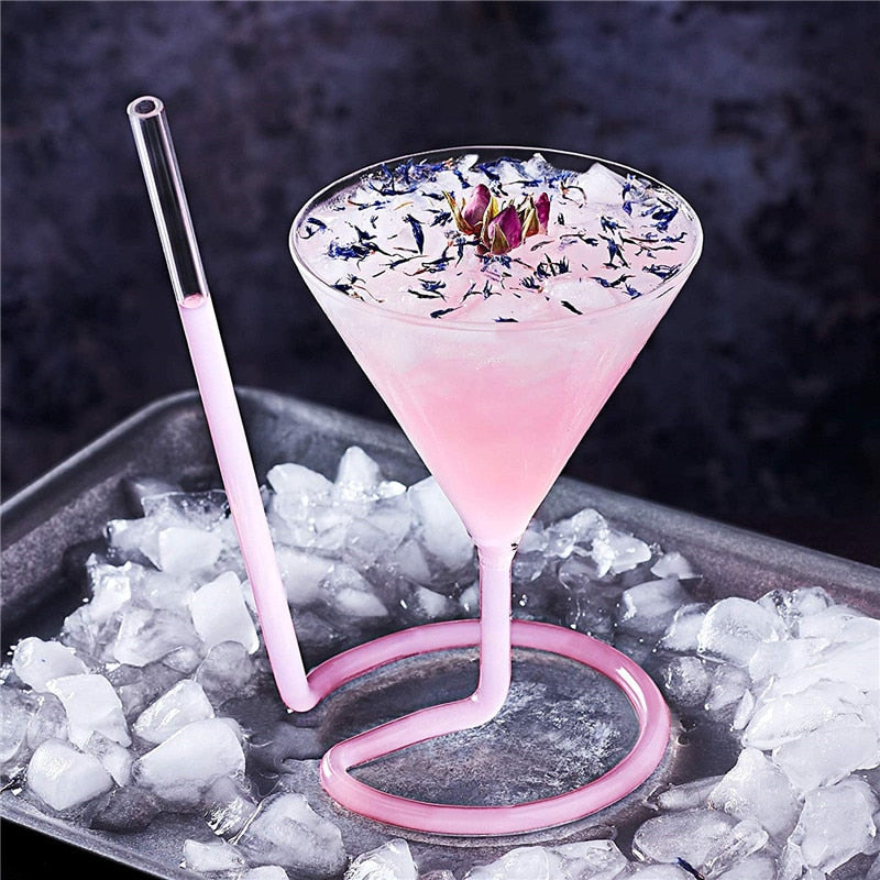 Verre à cocktail à paille en spirale