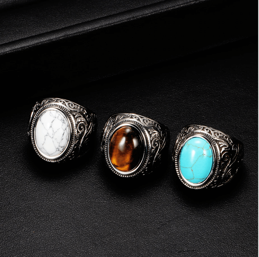 Bague vintage pour homme en pierre de turquoise